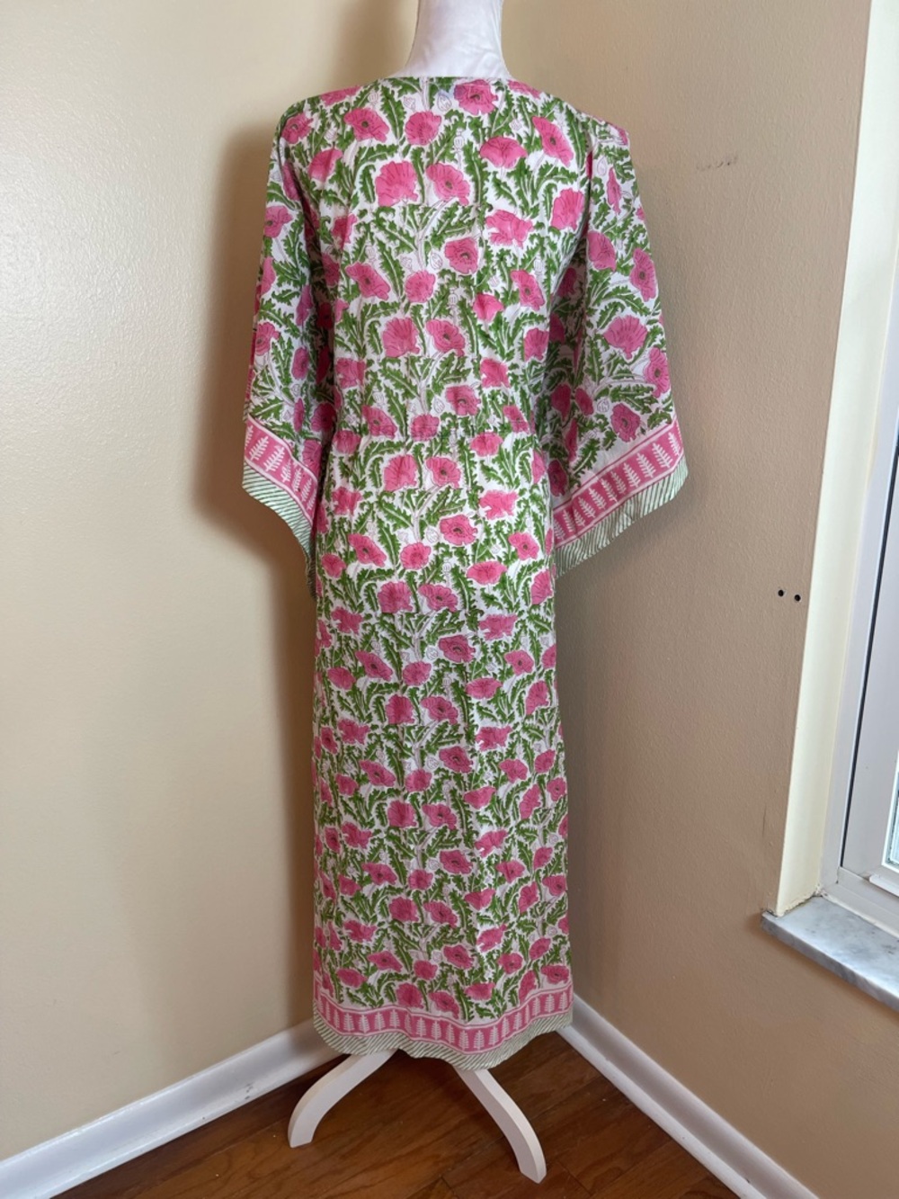 Boho Floral Caftan Maxi Dress Cotton Kaftan Resort Vacation Folk Print Artsy OS - Picture 9 of 14